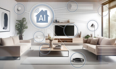Smart home automation. Remote controls devices connected on wi-fi network. Technology applications
