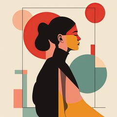 An illustration of a woman with geometric background, embodying modern design and sophistication.