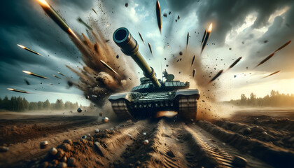 Tank in action on the battlefield