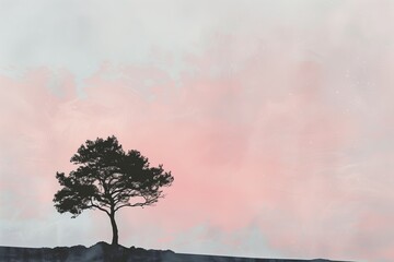An evocative image showcasing a lone tree silhouette with a dreamy pastel sky, ideal for themes of solitude and tranquility