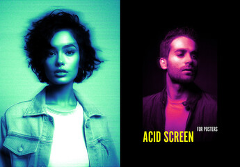 Acid Screen Poster Photo Effect Mockup - obrazy, fototapety, plakaty