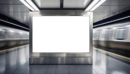Blank billboard advertising in the underground station. Mock-up on white panel indoor.