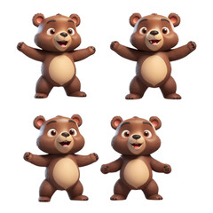 Fototapeta premium 3d rendering of cartoon bear set on Isolated transparent background png. generated with AI