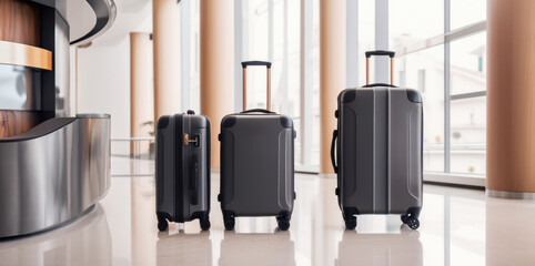 Luggage of tourists waiting for check-in at hotel reception. Travel, vacation, holiday, stay concept