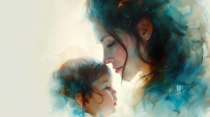 mother and child illustration in watercolor style