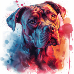 Pitbull dog. Drawn using watercolor technique