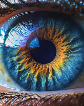 Closeup image of a blue eyeball of a female person.