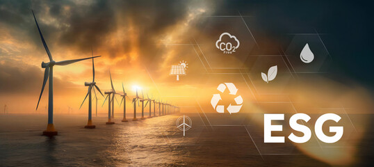 Marine wind farm produces energy with zero environmental impact. ESG Social Governance of the Environment