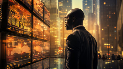 Business Professional Analyzing Financial Data on Multiple Screens