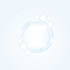  Air bubble spheres on blue aqua backdrop.  Concept with liquid balls or drops, Realistic 3d vector illustration