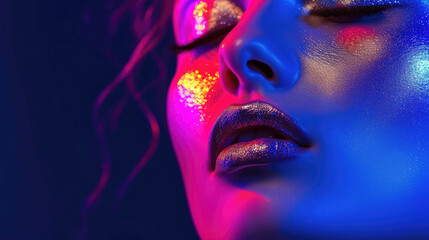Fototapeta premium Fashion portrait of young beautiful woman with bright makeup.