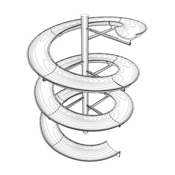 recommend clip art: Outline water slide. 3D spiral pipe waterpark construction, water slide in pool aqua park. Waterpark spiral slide water pipes. Vector illustration.