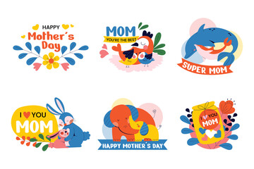 Mothers day labels in hand drawn style