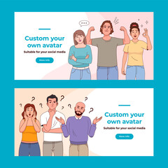 Character expressions hand drawn banner set