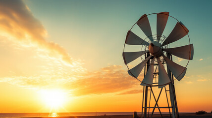 windmill at sunset. renewable energy