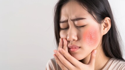 Fototapeta premium Dermatology issue of Asian woman, allergic reaction, itchy skin, healthcare treatment.