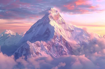 Papier Peint photo autocollant Lavende "A Realistic Photo of the Top Peak of Mount Everest"  