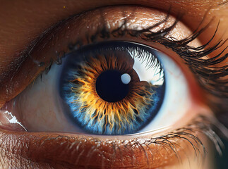 Closeup image of an eye having a blue eyeball.