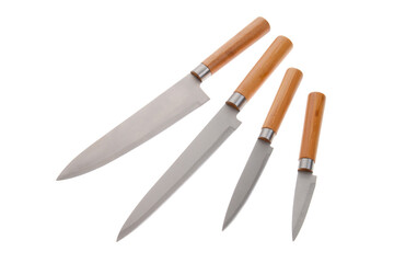 Full kitchen knife set on white background