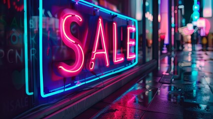 Sale neon sign in the night city