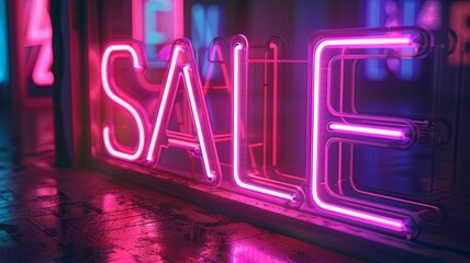 Sale neon sign in the night city