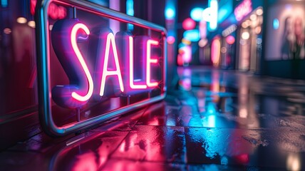 Sale neon sign in the night city