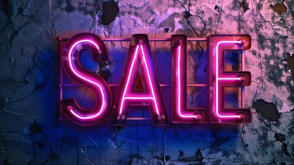 Sale neon sign in the night city