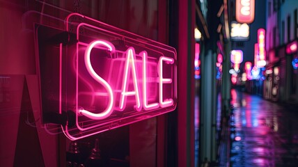 Sale neon sign in the night city