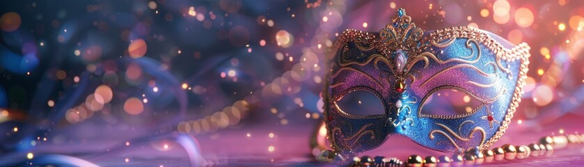 Gleaming Mardi Gras mask beads catching light
