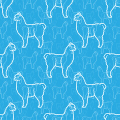 Seamless pattern with llama on a blue background.