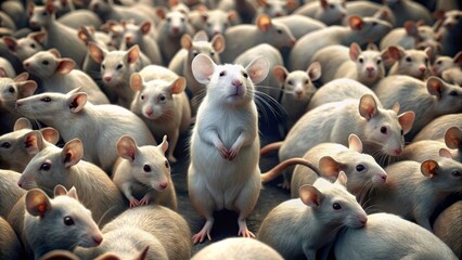 Standout Presence White Rat Stands Tall Amidst Crowd of Brown Rats, Drawing Attention