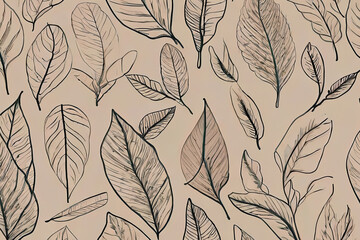 Botanical leaf line art wallpaper background for fabric, print, cover, banner, invitation. Luxury...