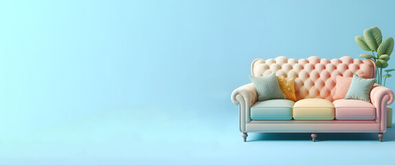 Sofa, pastel colors, isolated on a Blue background, Modern stylish sofa, Furniture, interior...