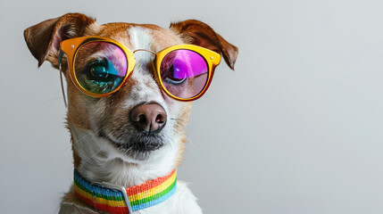 gay pride dog isolated on white with copyspace, generative ai