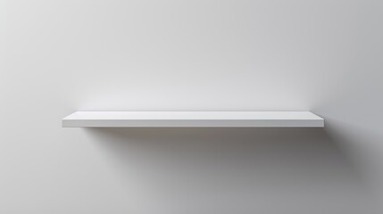 minimalistic background for product presentation. White empty shelf on a light gray wall
