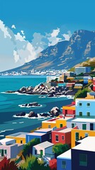 Fototapeta premium vibrant illustration of Cape Town's coastal charm in a rainbow of hues