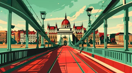 Foto op Canvas artistic Budapest skyline with Parliament and Danube in red white green © pier