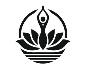 A black and white logo, a girl in a lotus flower crown