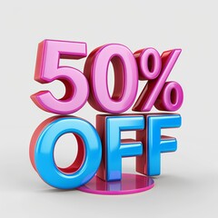 Pink and blue 50 percent off sign