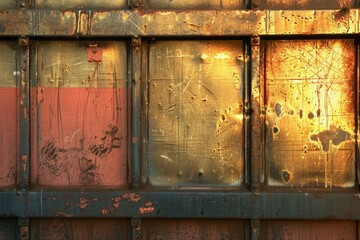 Detailed view of a metal wall showing rust and oxidation, indicating weathering and decay