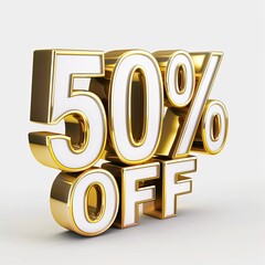 golden 50 percent off sign for a discount pricing