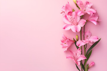 Fototapeta premium bouquet of pink flowers on pink background