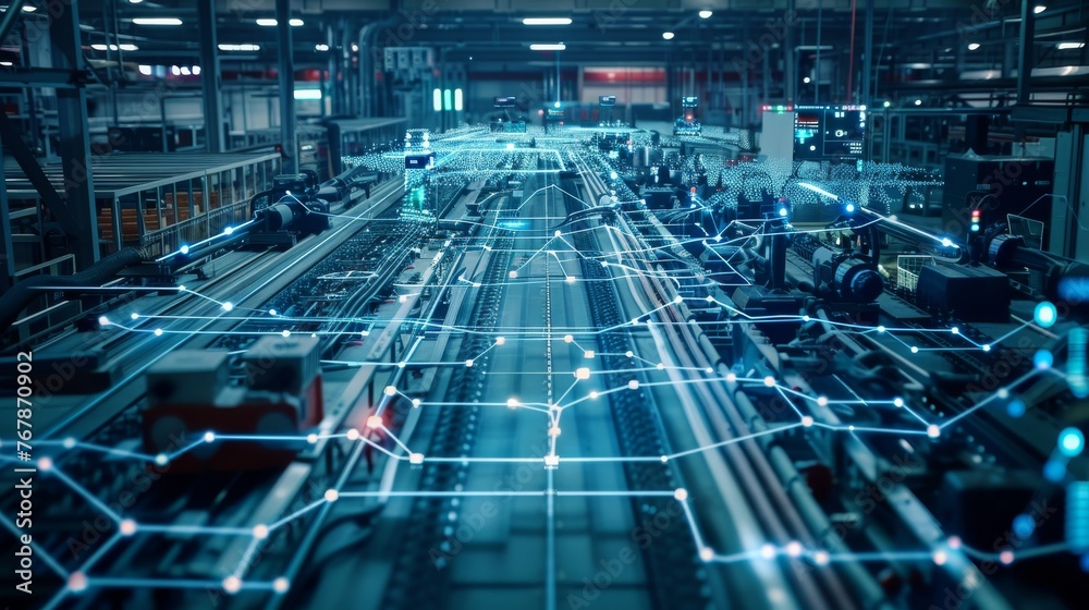 Poster The concept of smart industry. Manufacturing technologies based on automation and data exchange....