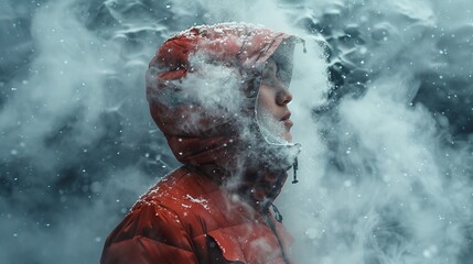 Winter Breath: Woman in Snow with Red Hood