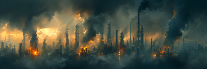 Petrochemical industry with Twilight sky. generative ai