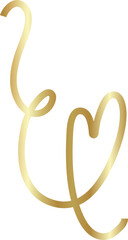 Continuous line gold drawing heart sign, love, romantic