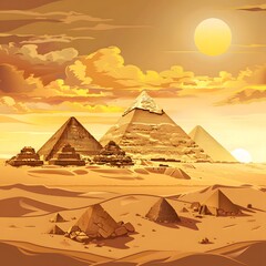 A desert scene with the pyramids in the background. - obrazy, fototapety, plakaty