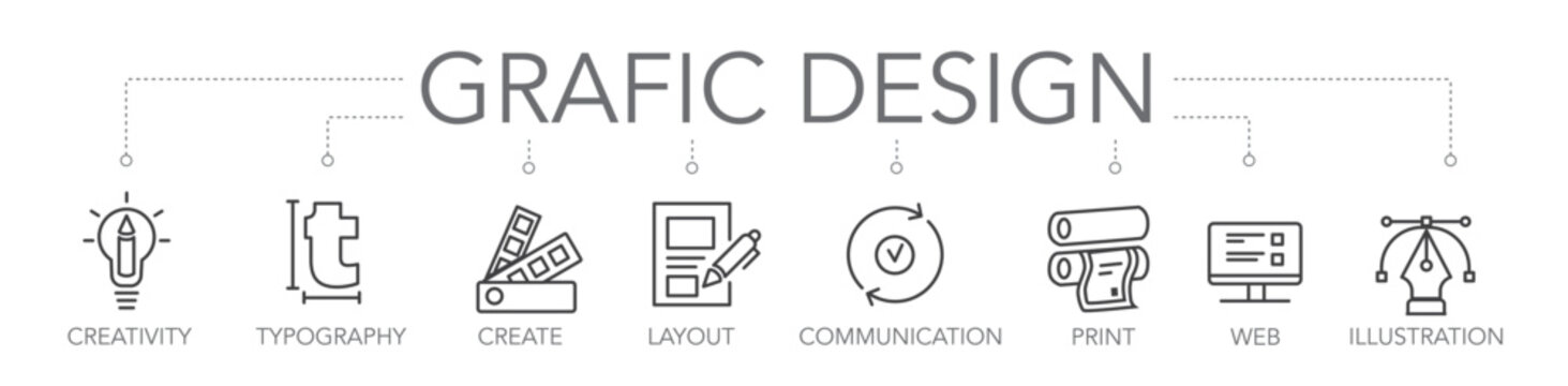 Graphic Design business concept - thin line vector icon set