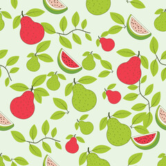 Obraz premium seamless pattern with fruits. guava fresh fruit pattern. fruit seamless pattern illustration. printable texture