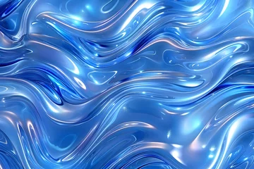 Fotobehang abstract 3D background in the form of transparent blue waves, texture of liquid glass or plastic, blue iridescent shiny waves © Svitlana Sylenko